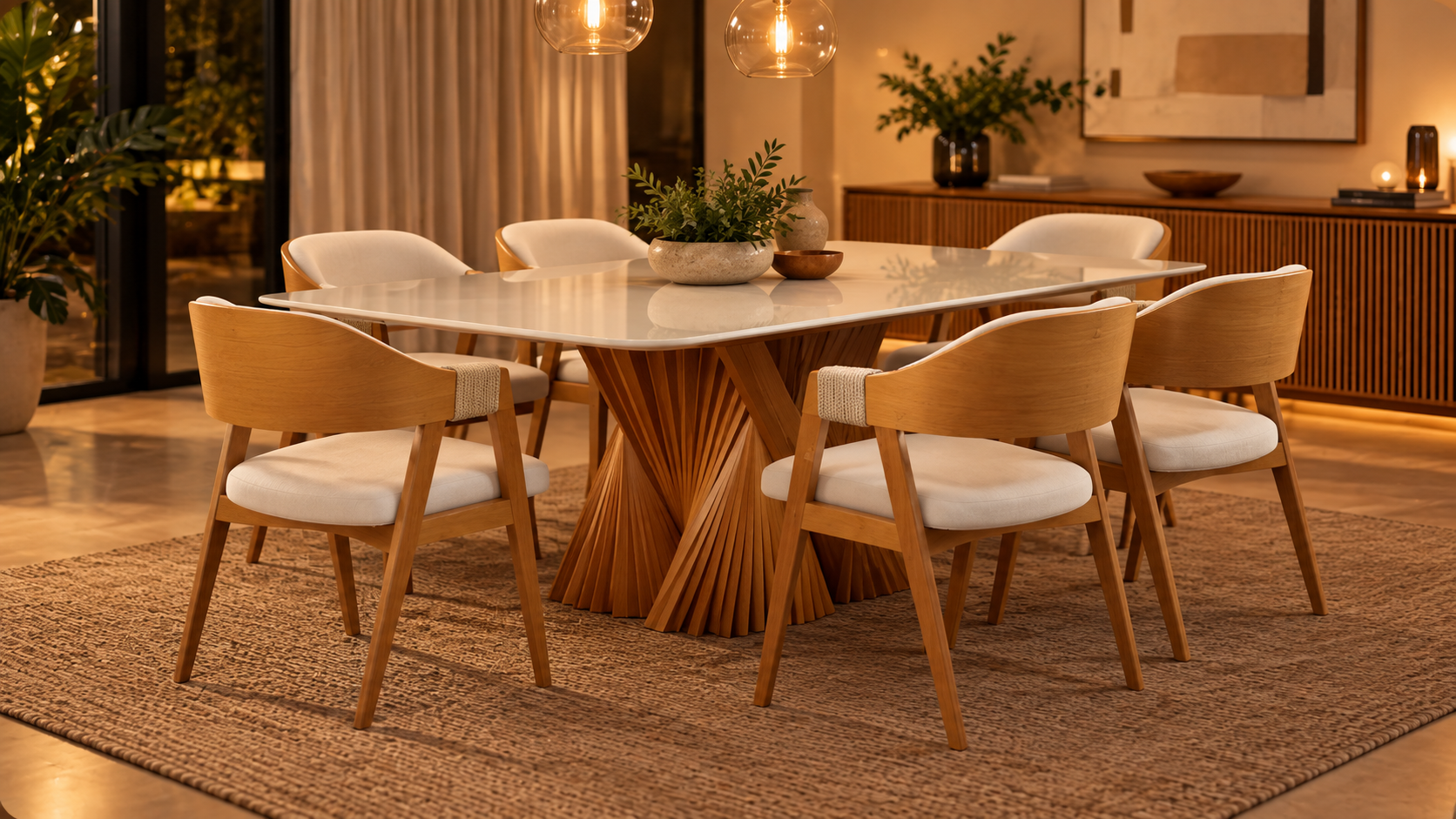 Sugestão de ambientação com cadeiras Eloá; mesa e decoração não inclusas